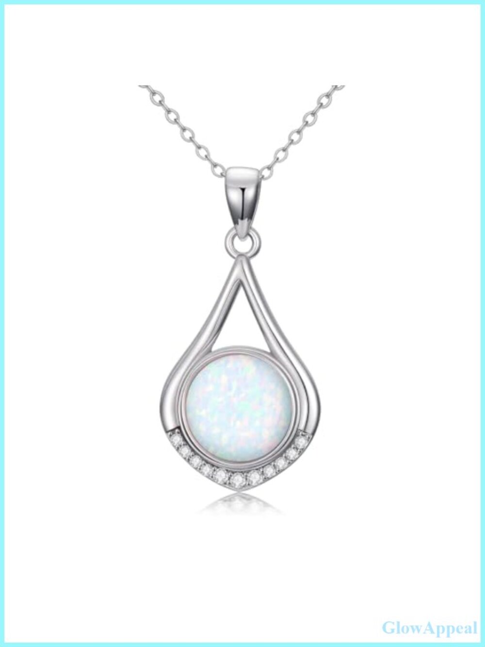 925 Sterling Silver Opal Diamond Pendant Necklace